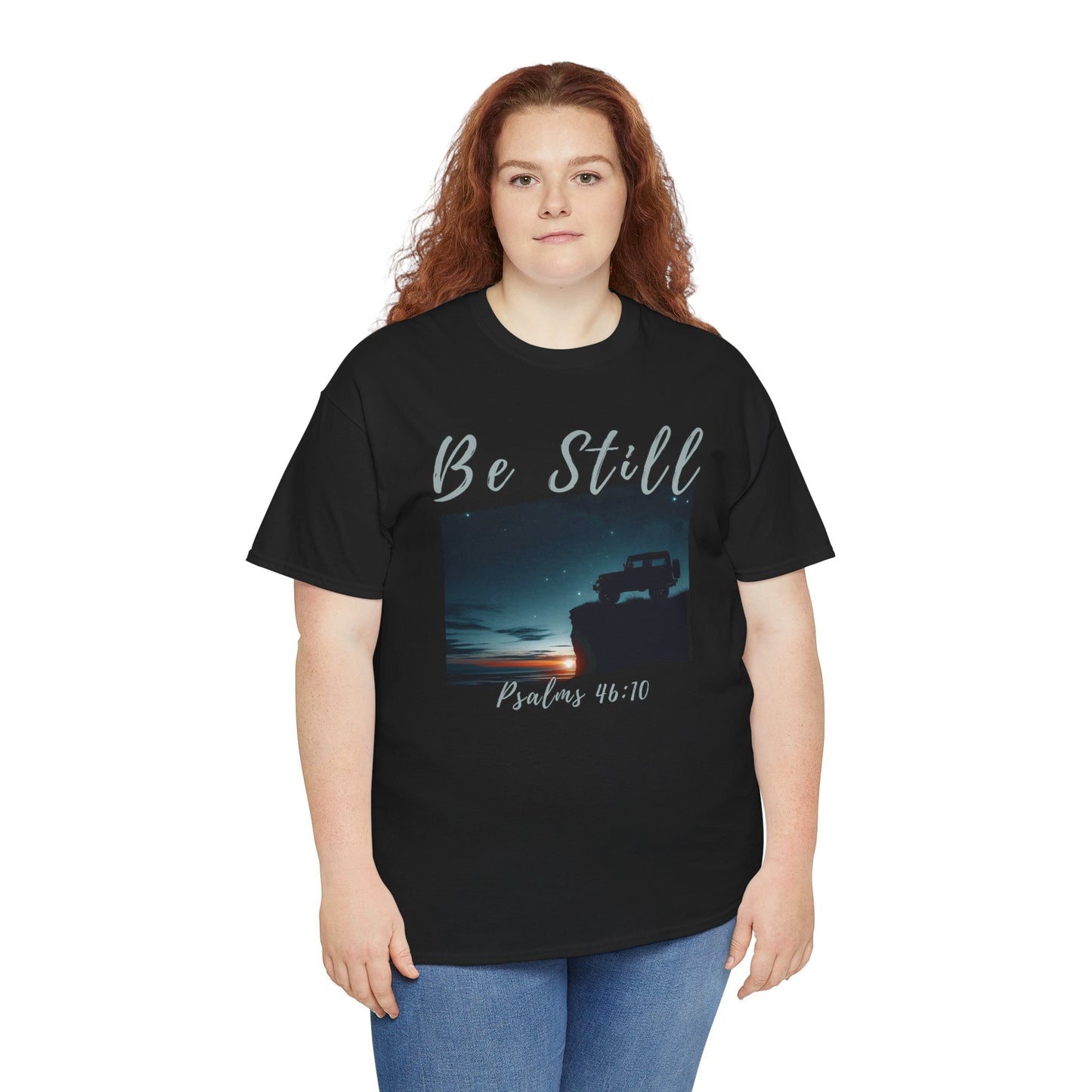 Be Still Inspirational 4x4 Mountain Sunset Tee – Psalms 46:10