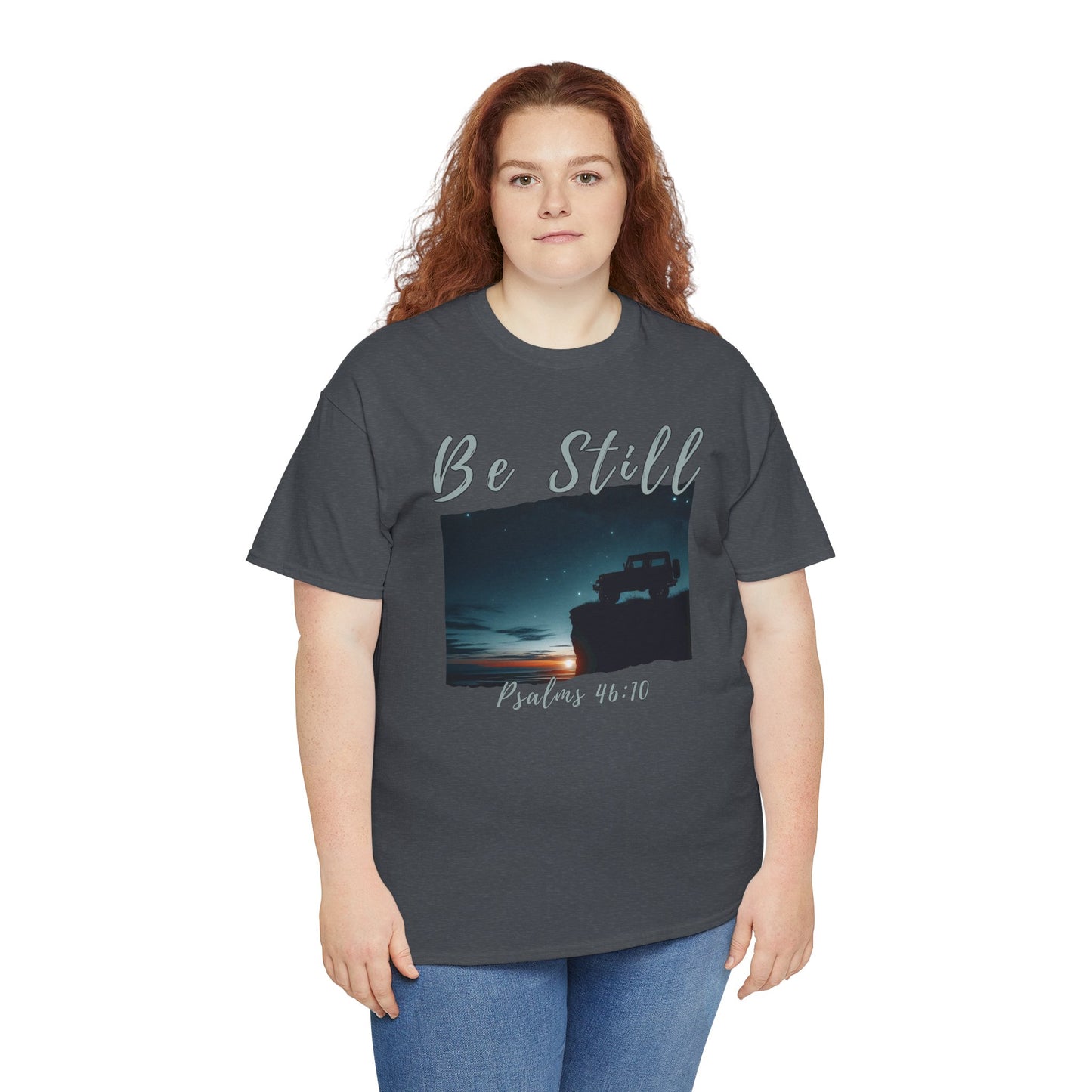Be Still Inspirational 4x4 Mountain Sunset Tee – Psalms 46:10