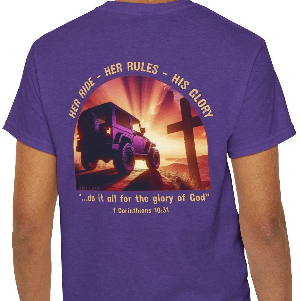 Christian off-road women’s t-shirt Her Ride Her Rules His Glory

Faith-based women’s 4x4 off-road apparel by Armor & Axles

Women’s Christian trail lifestyle t-shirt