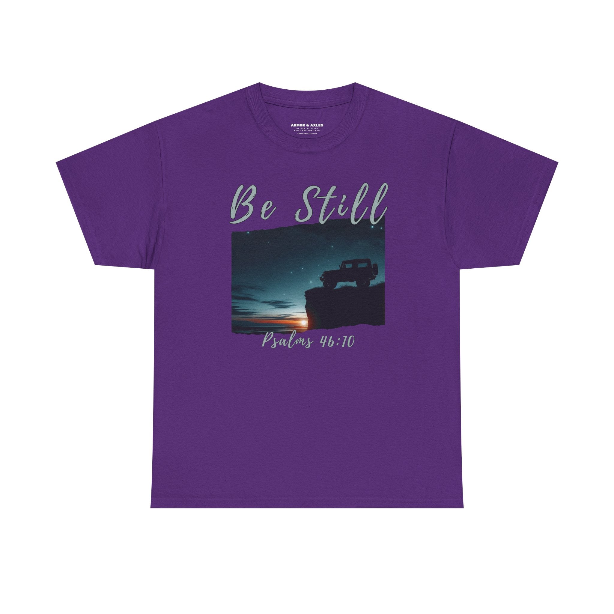 Be Still Inspirational 4x4 Mountain Sunset Tee – Psalms 46:10