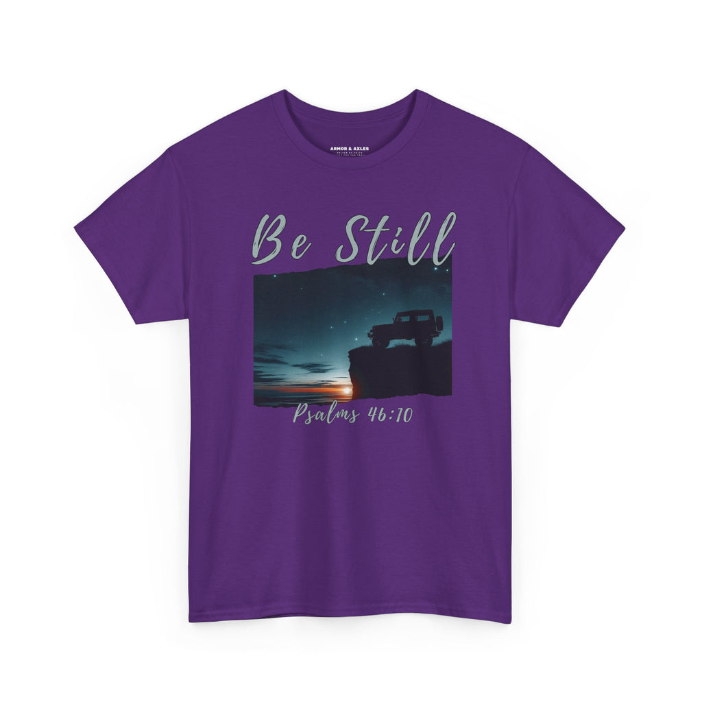 Be Still Inspirational 4x4 Mountain Sunset Tee – Psalms 46:10