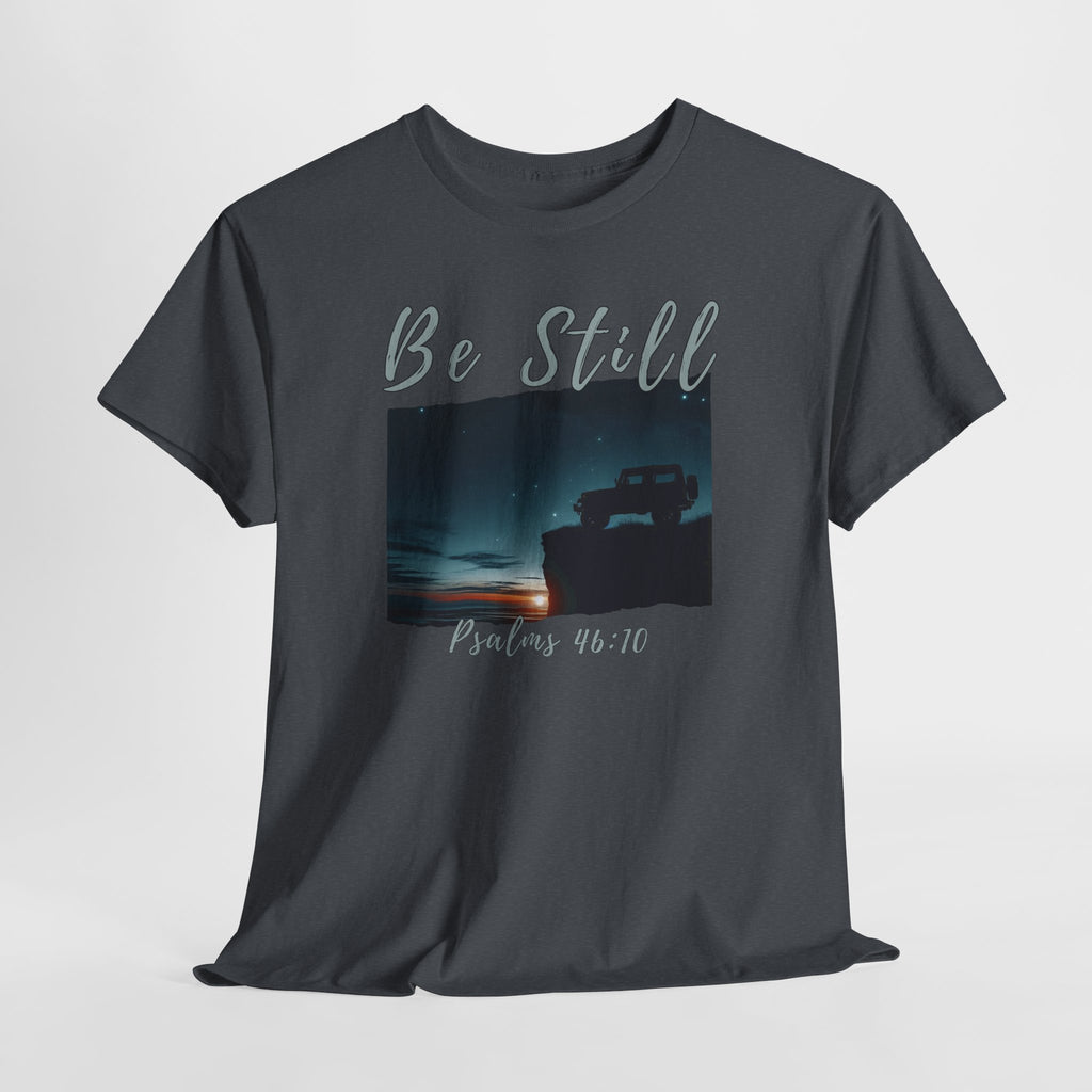 Be Still Inspirational 4x4 Mountain Sunset Tee – Psalms 46:10