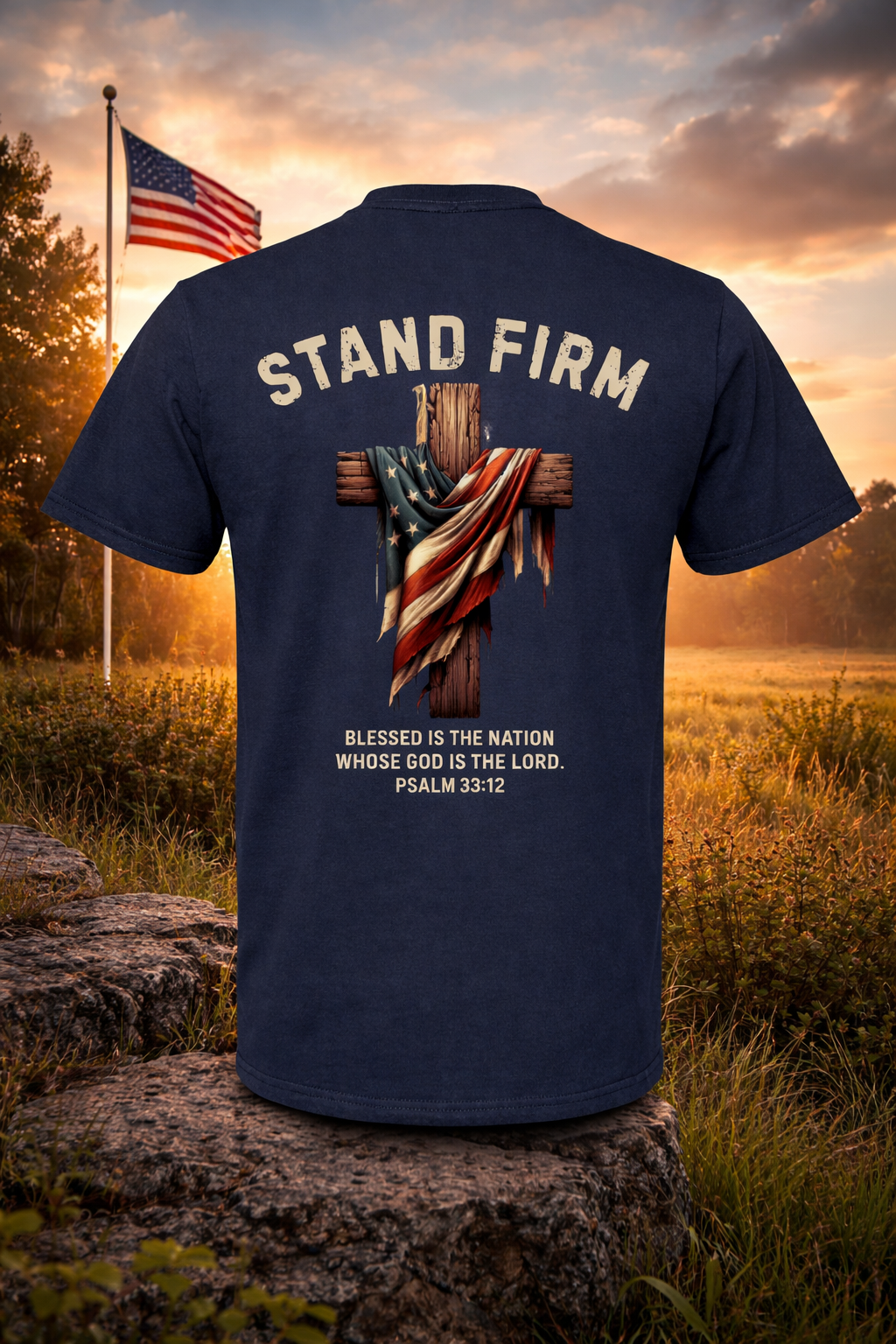 Stand Firm Patriotic Christian T-Shirt | Psalm 33:12 Faith & Freedom Shirt