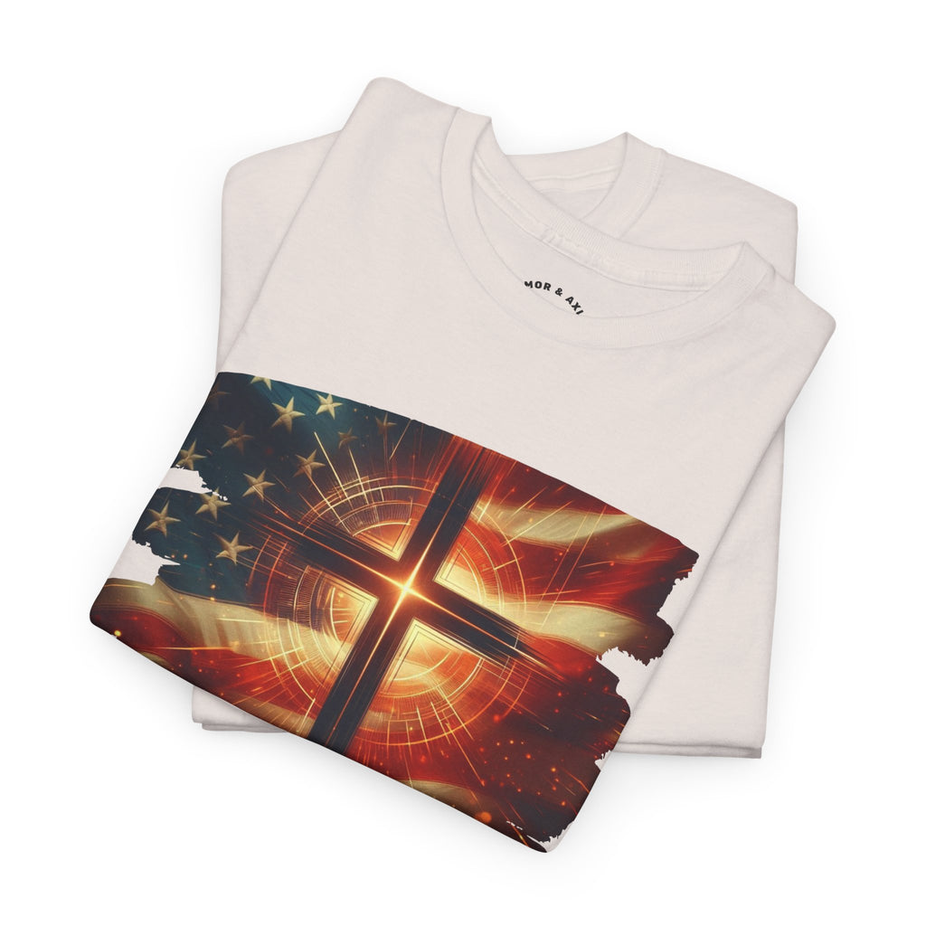 Radiant Cross American Flag Christian Patriotic T-Shirt | Faith & Freedom Apparel