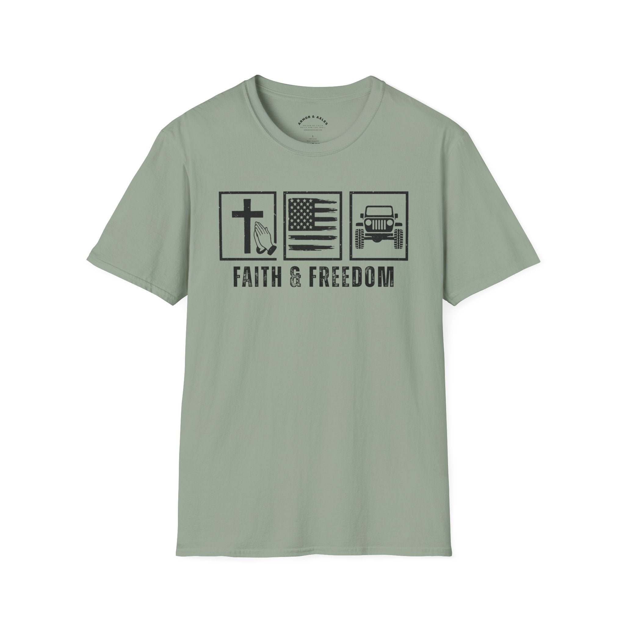 Faith & Freedom Christian off-road t-shirt by Armor & Axles

Patriotic Christian 4x4 t-shirt for off-road enthusiasts

Faith-based freedom themed off-road apparel