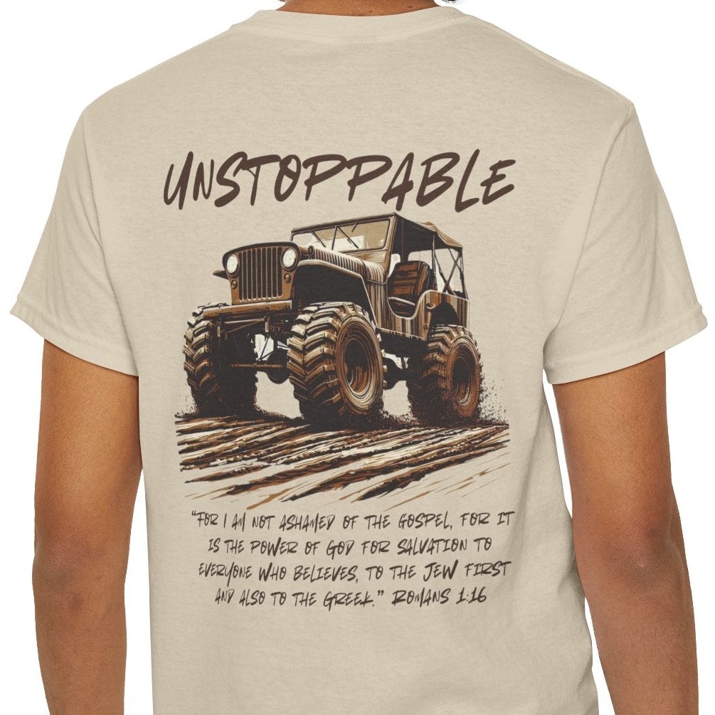 Unstoppable Faith Christian off-road t-shirt Romans 1:16

Faith-driven 4x4 apparel by Armor & Axles

Christian off-road tee for men and women

Rugged faith-based adventure t-shirt