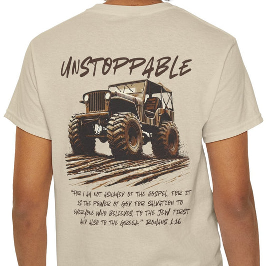 Unstoppable Faith Christian off-road t-shirt Romans 1:16

Faith-driven 4x4 apparel by Armor & Axles

Christian off-road tee for men and women

Rugged faith-based adventure t-shirt