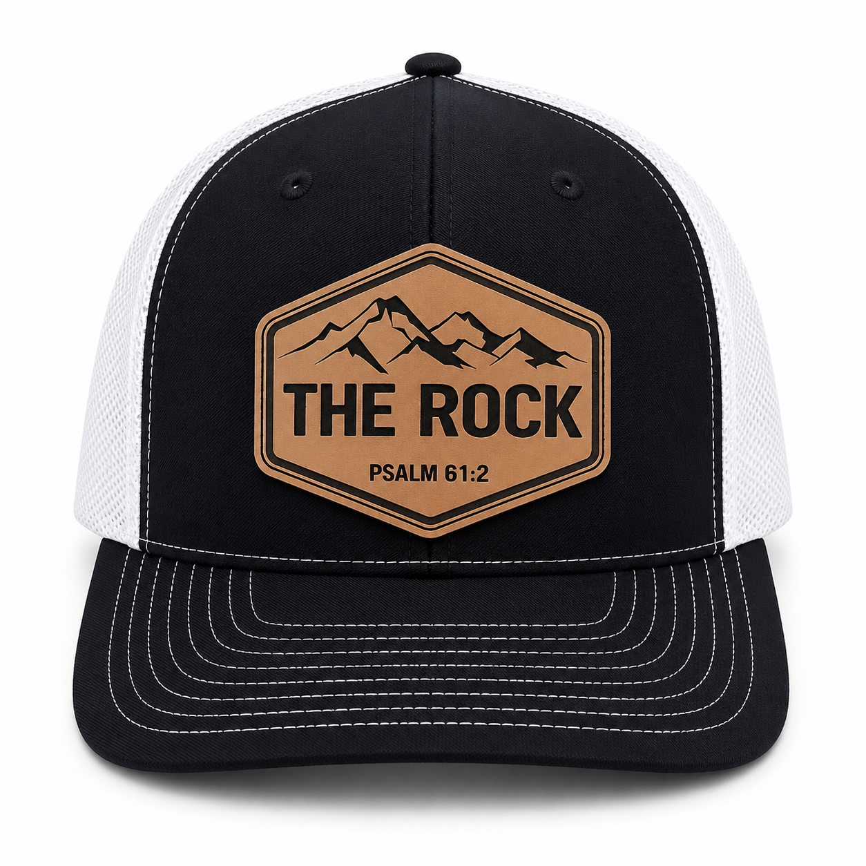The Rock Leather Patch Hat | Psalm 61:2 Richardson 112FPC Trucker Cap
