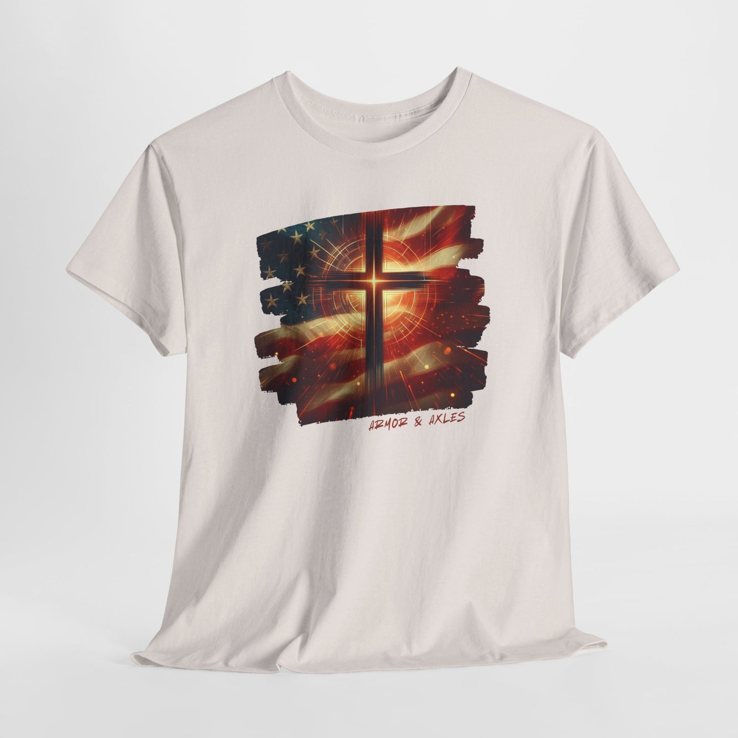 Radiant cross American flag Christian t-shirt

Faith and freedom patriotic Christian apparel

Christian patriotic graphic tee by Armor & Axles