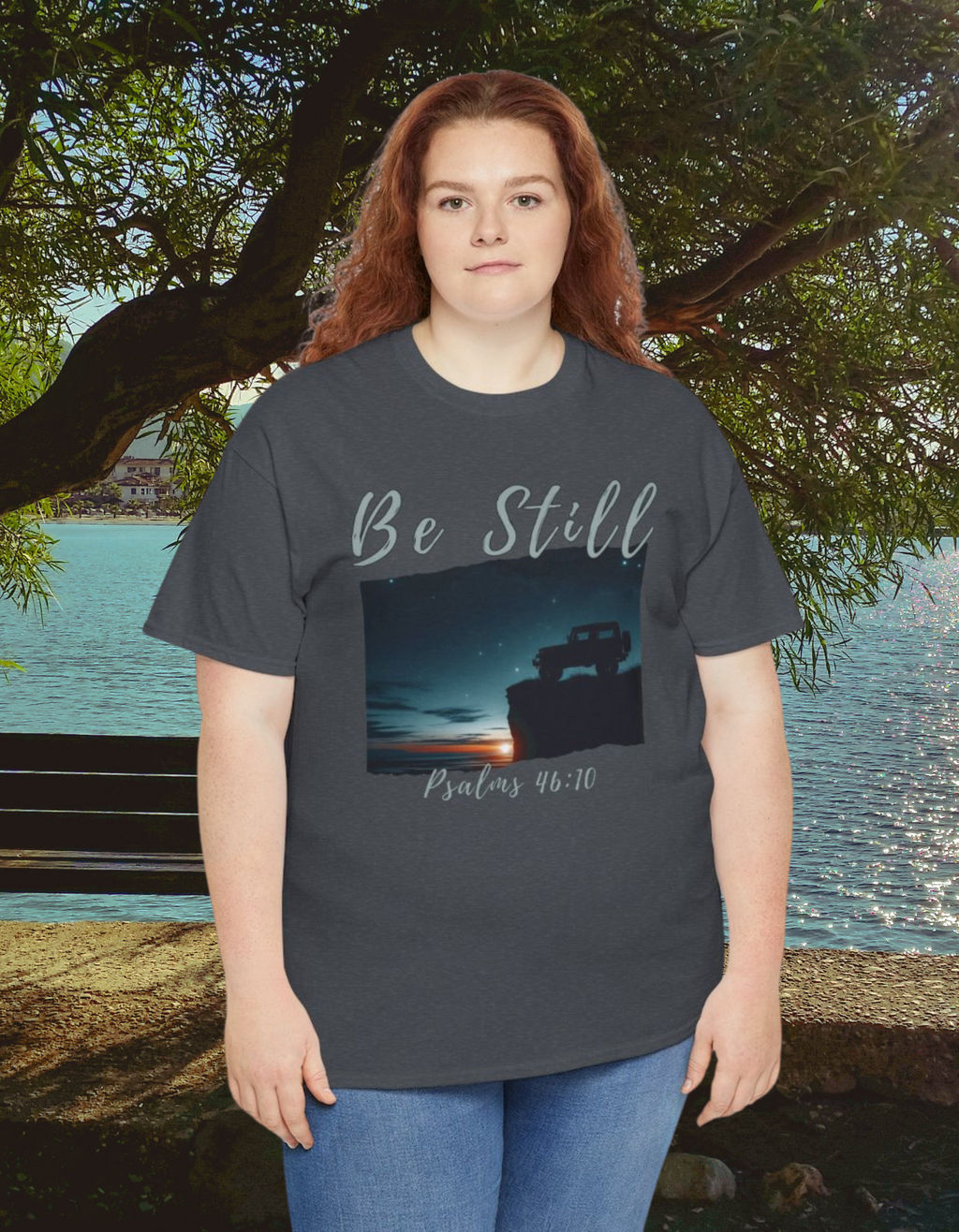 Be Still Inspirational 4x4 Mountain Sunset Tee – Psalms 46:10
