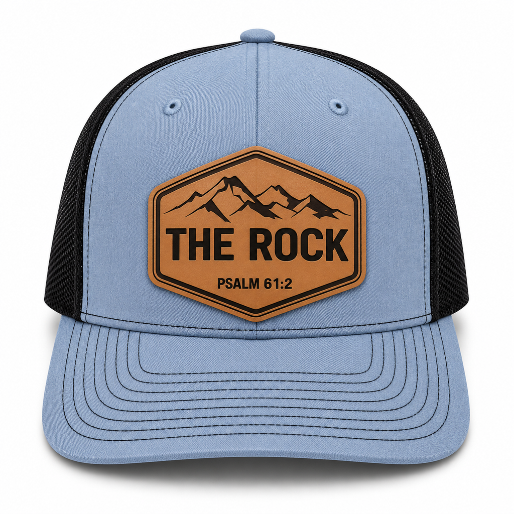 The Rock Leather Patch Hat | Psalm 61:2 Richardson 112FPC Trucker Cap