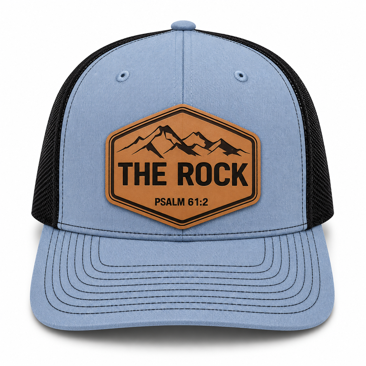 The Rock Leather Patch Hat | Psalm 61:2 Richardson 112FPC Trucker Cap