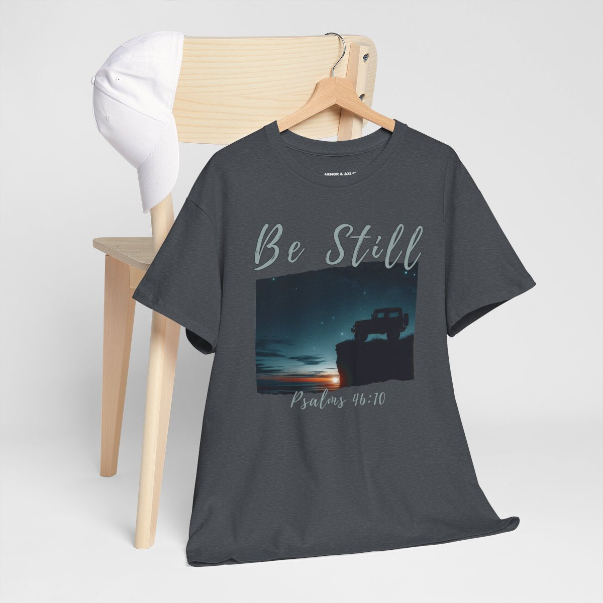 Be Still Inspirational 4x4 Mountain Sunset Tee – Psalms 46:10
