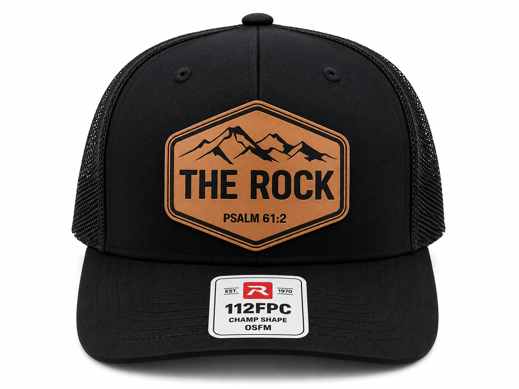 The Rock Leather Patch Hat | Psalm 61:2 Richardson 112FPC Trucker Cap
