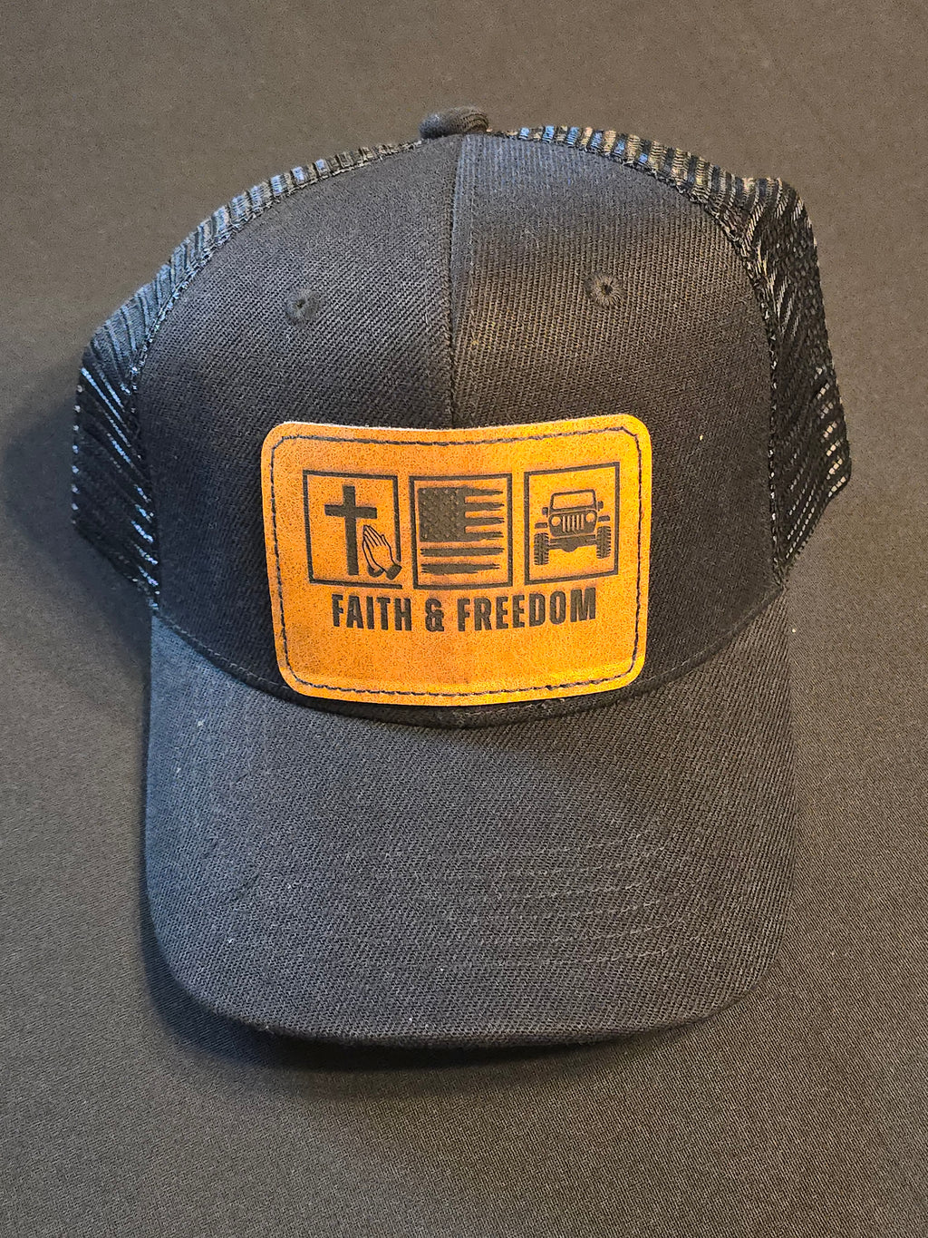 Snap Back Trucker Hat Black with Patch